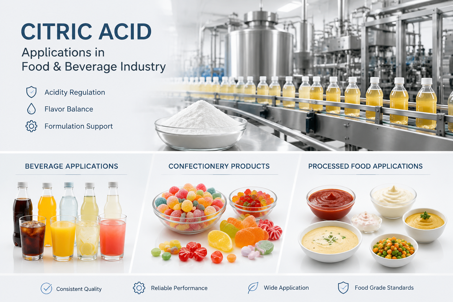 Citric acid applications in food and beverage manufacturing