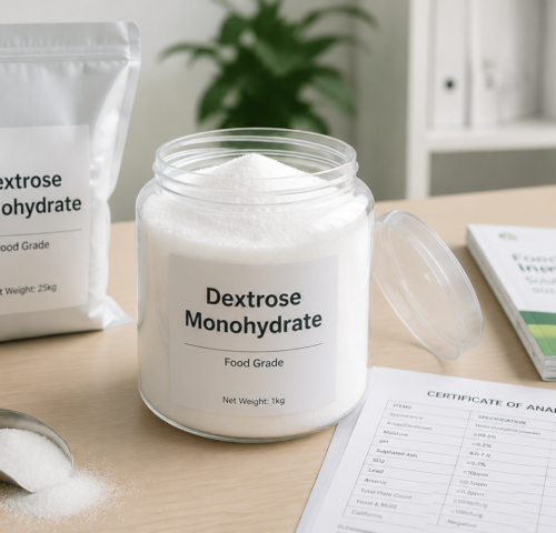 Dextrose monohydrate food ingredient powder for food manufacturing applications