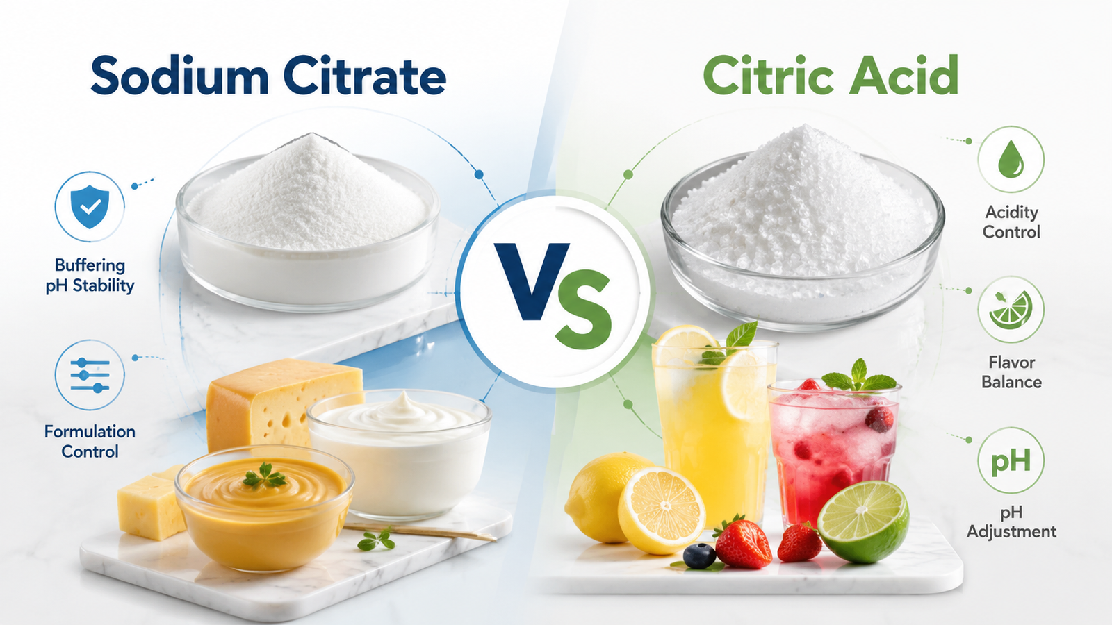 Sodium citrate vs citric acid comparison for food manufacturing