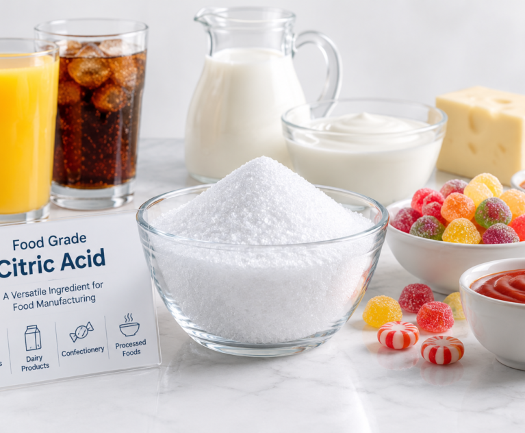 Citric acid applications in food manufacturing including beverages dairy and processed foods