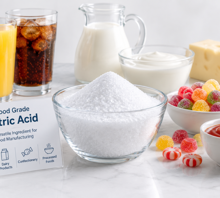 Citric acid applications in food manufacturing including beverages dairy and processed foods