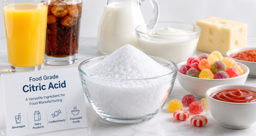 Citric acid applications in food manufacturing including beverages dairy and processed foods