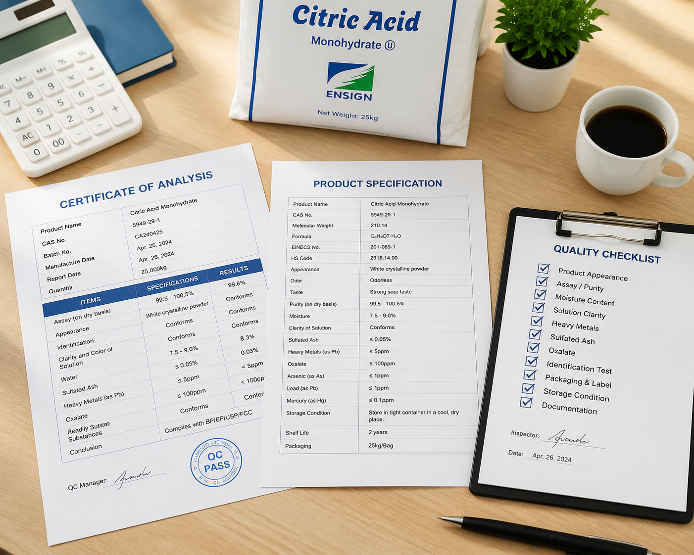 Citric acid COA and quality documentation for food ingredient verification