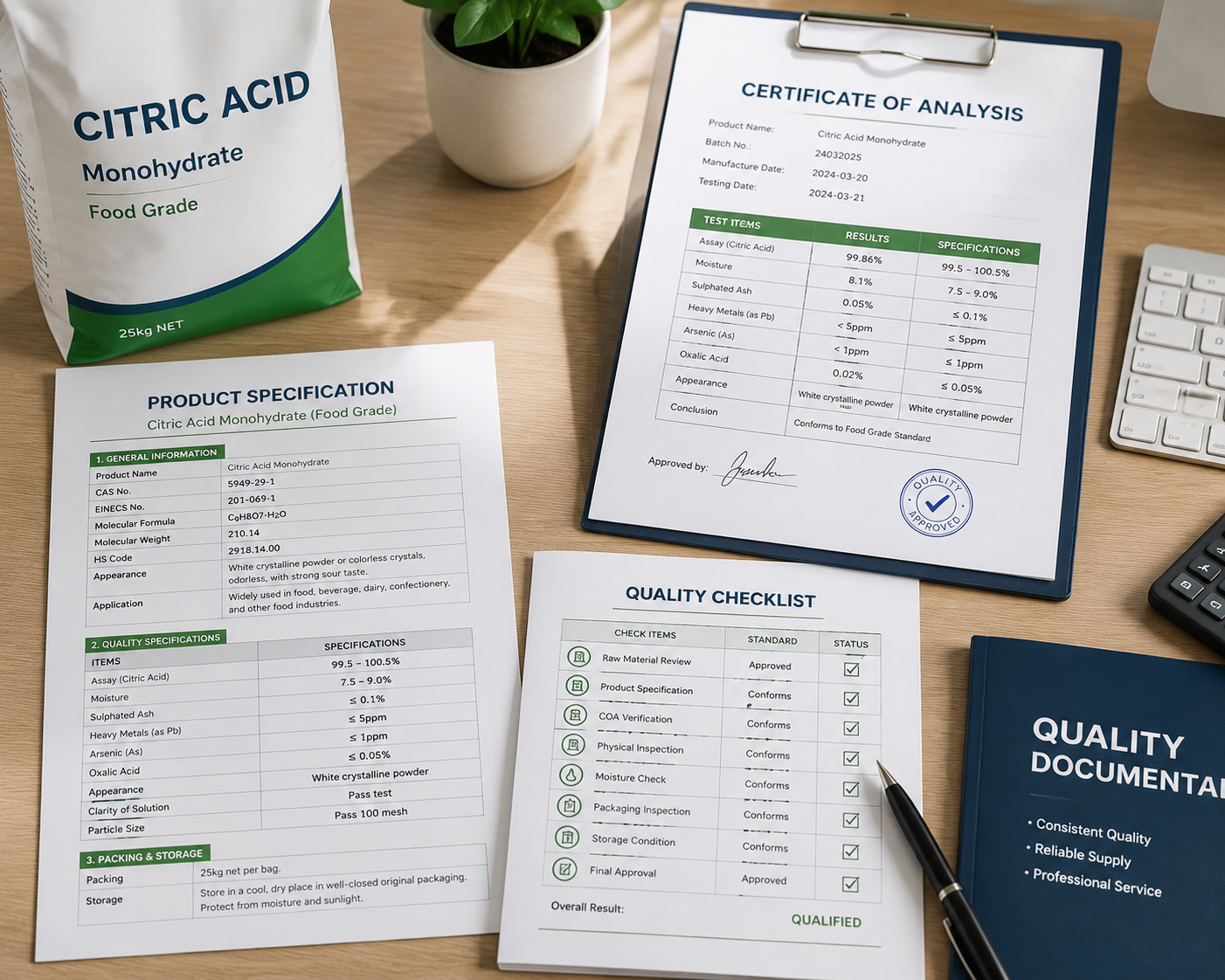 Citric acid COA and specification sheet for quality verification