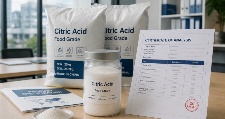 Food grade citric acid supplier with bulk packaging and quality documentation