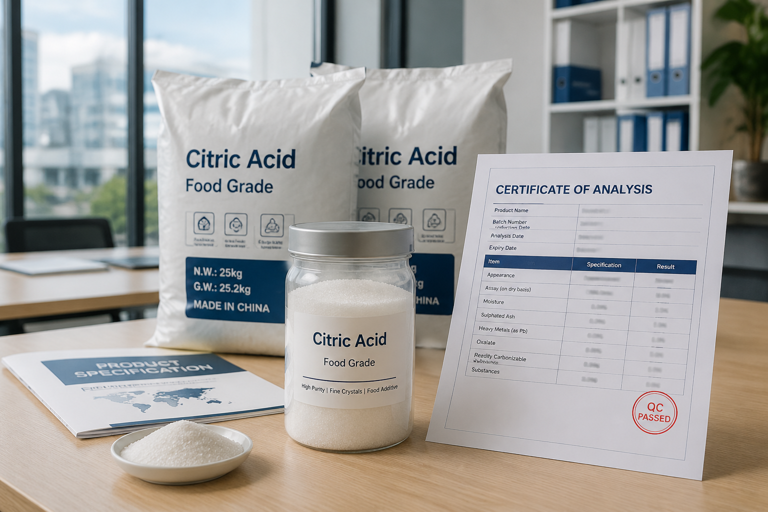 Food grade citric acid supplier with bulk packaging and quality documentation