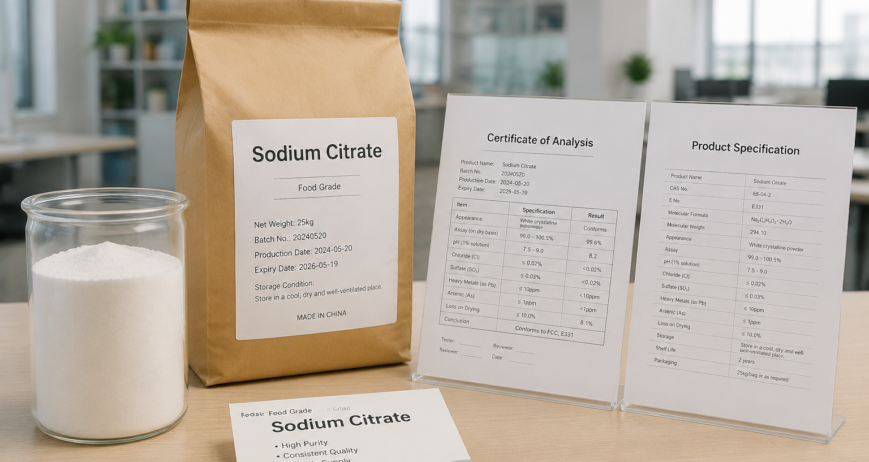 Food grade sodium citrate supplied by a professional supplier with quality documentation