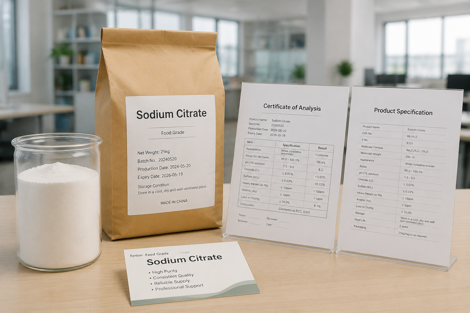 Food grade sodium citrate supplied by a professional supplier with quality documentation
