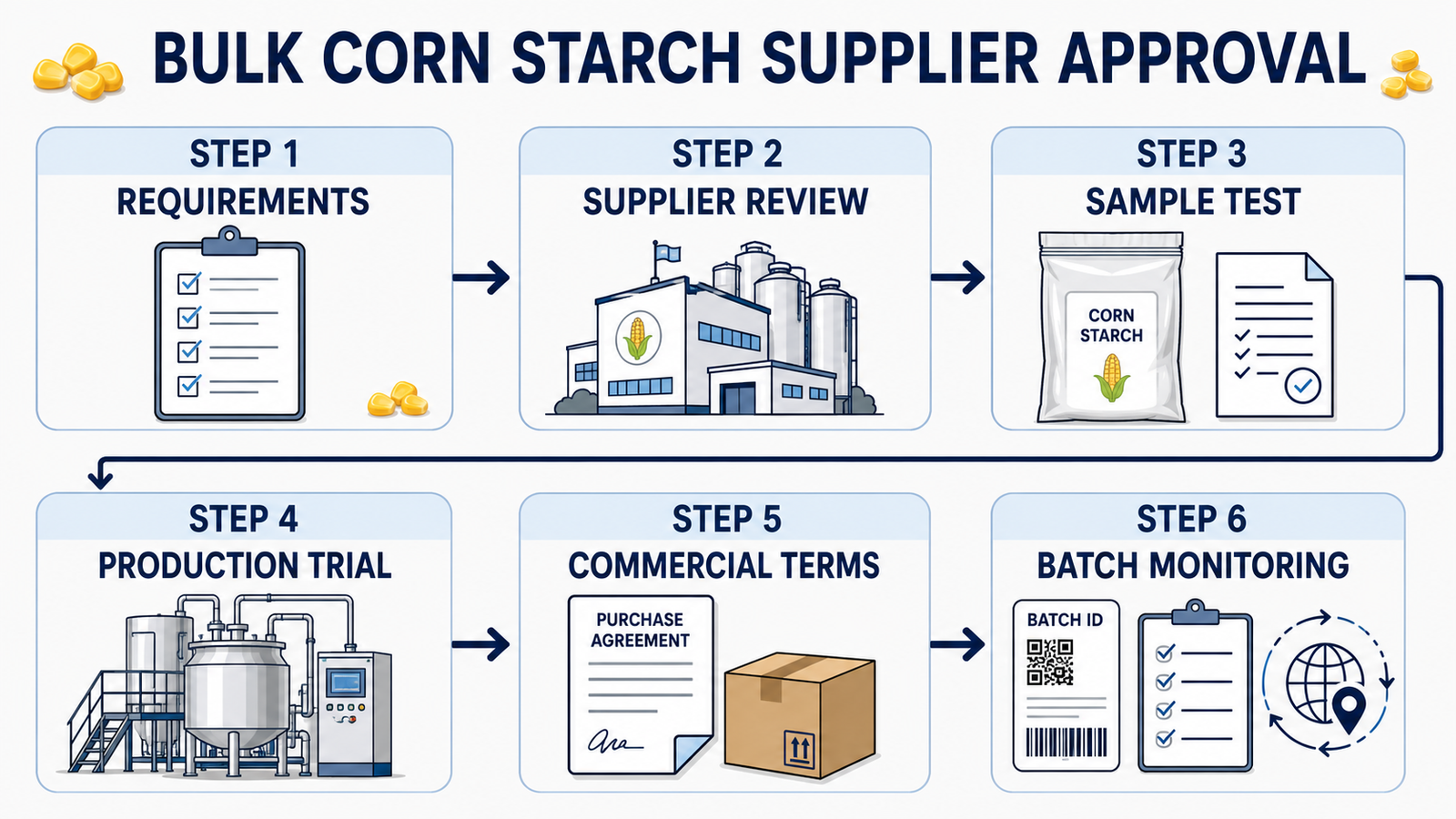 Bulk corn starch supplier evaluation and approval process