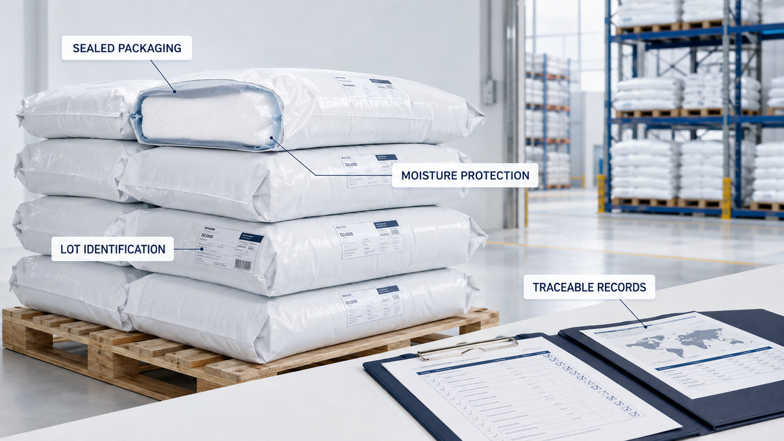 Bulk dextrose monohydrate packaging, lot identification and traceability