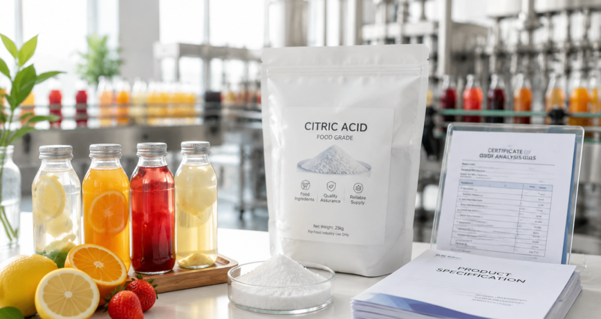 Citric acid used in beverage manufacturing and food ingredient production