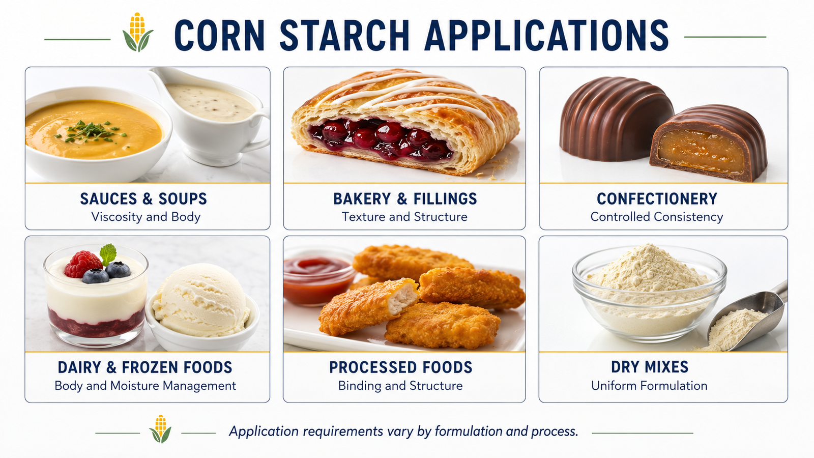 Corn starch applications in sauces bakery confectionery dairy processed foods and dry mixes