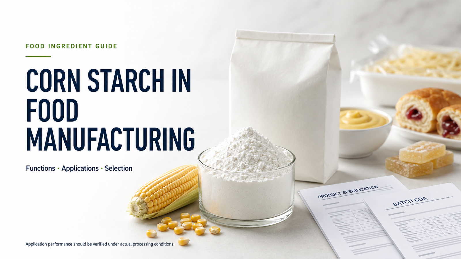 Corn starch used in food manufacturing with food applications and quality documents