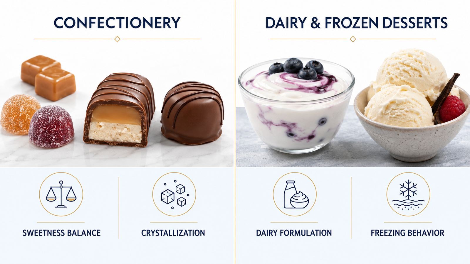 Dextrose monohydrate in confectionery and frozen dessert formulations