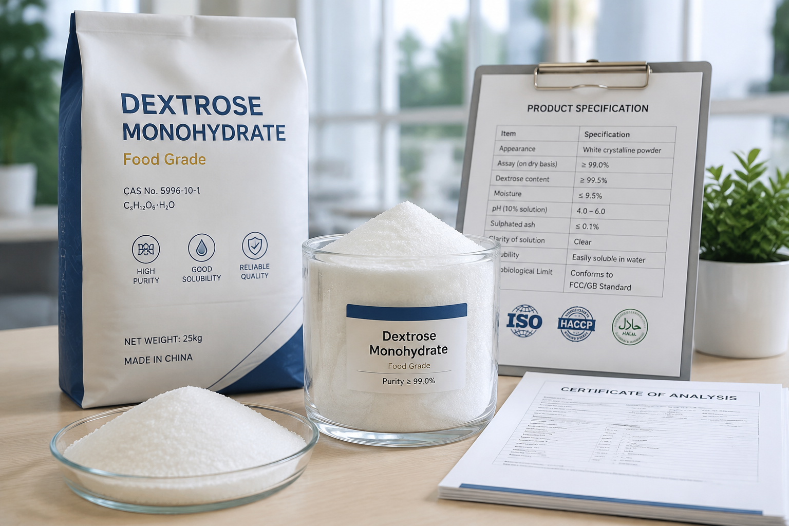 Food grade dextrose monohydrate ingredient with quality documentation
