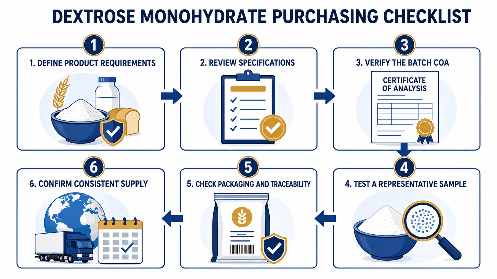 Dextrose monohydrate supplier evaluation and purchasing checklist for food manufacturers