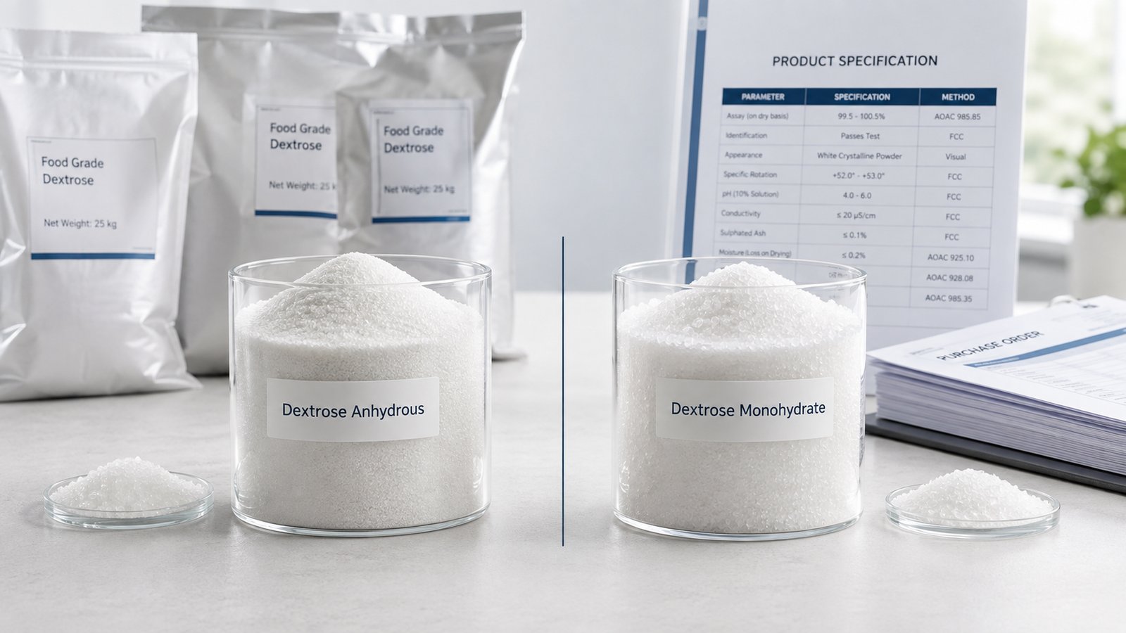 Dextrose anhydrous vs dextrose monohydrate for food manufacturing
