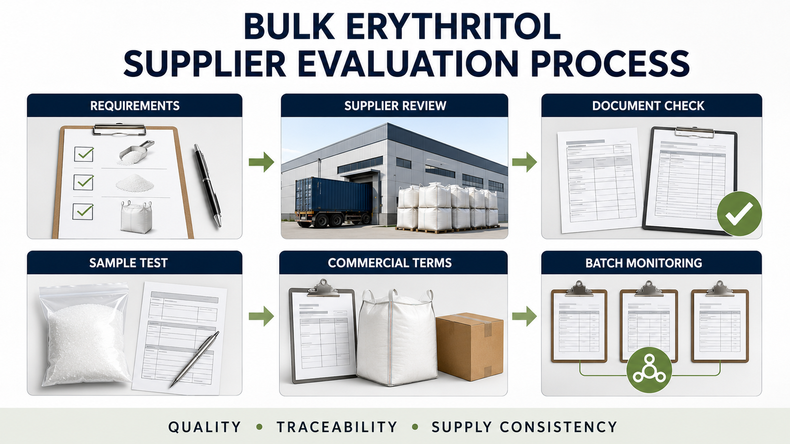 Six-step bulk erythritol supplier evaluation process