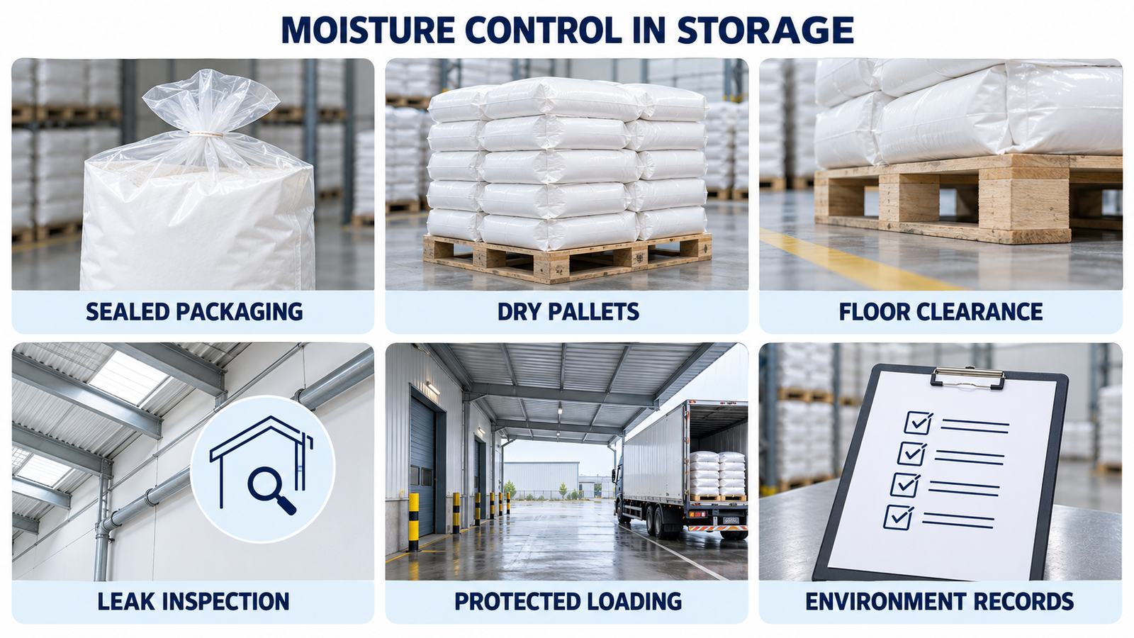 Moisture control practices for dextrose monohydrate warehouse storage