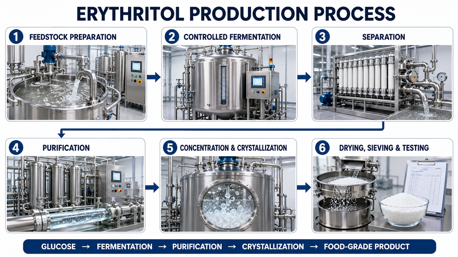 Key properties of erythritol including sweetness, bulk, cooling effect, solubility and crystallization